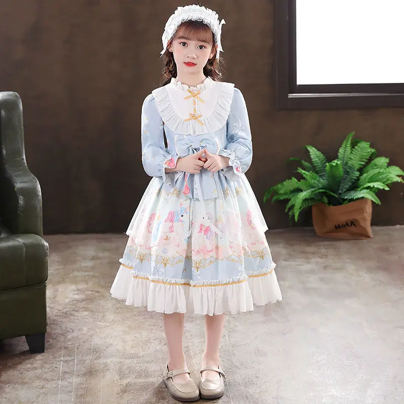 Principessa Lolita gonna ragazze estate nuova spagna dolce bambini cartone animato vestito a maniche lunghe gonfio Tulle gonna carino bambini loli