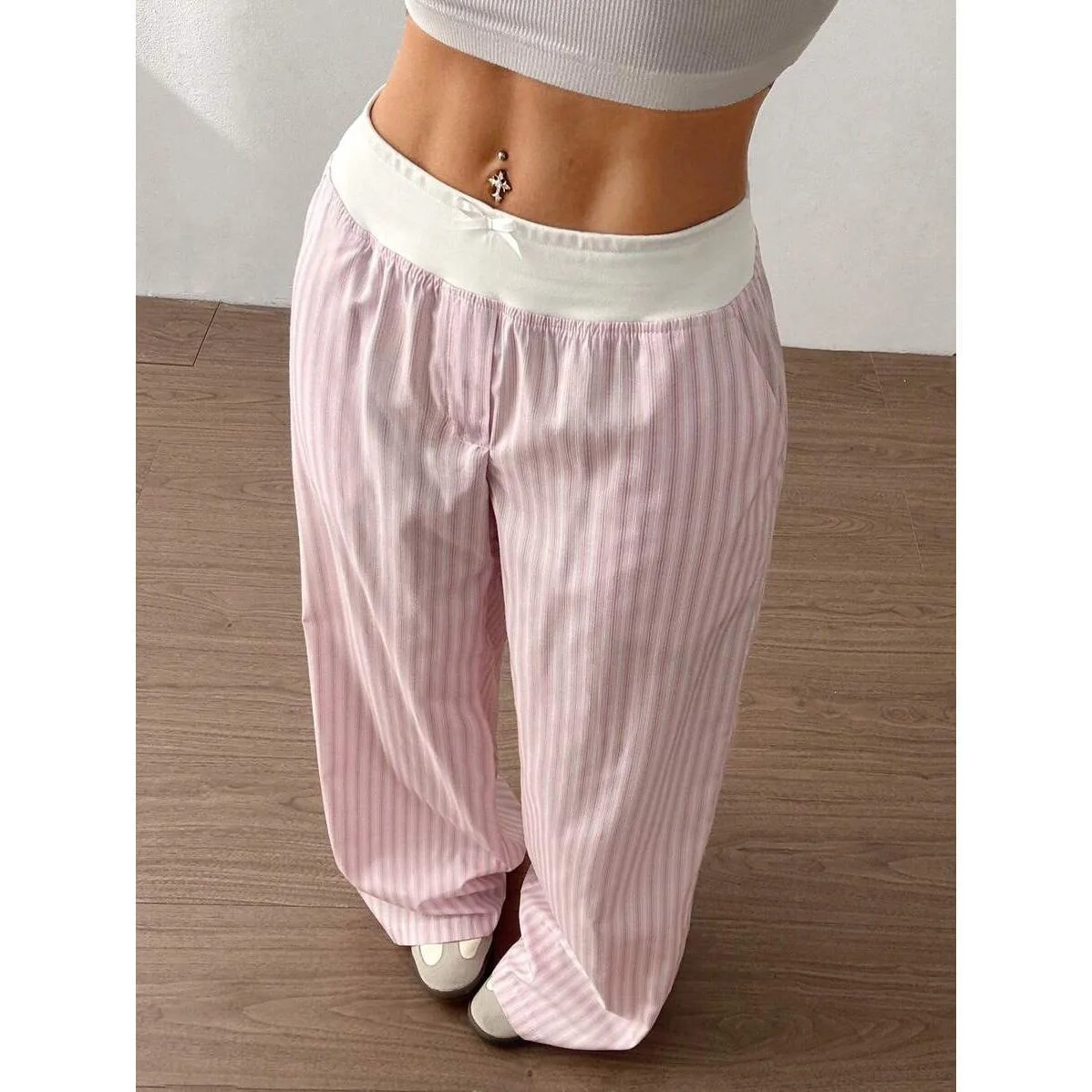 

2025 striped wide-leg trendy trousers casual street fashion loose contrasting casual trousers