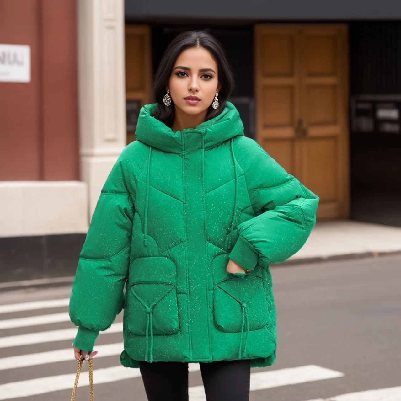 

Women's Solid Color Casual Trendy Simple Basic Loose Long Sleeve Hooded Quilted Coats Winter New Fashion Female Clothes Parkas