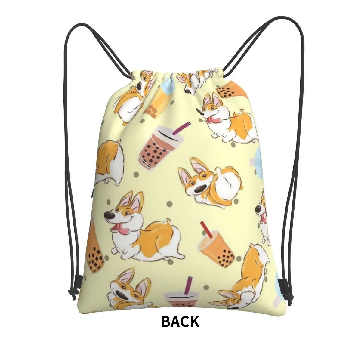 Corgi And Bubble Tea-mochila portátil con cordón para hombre y mujer, bolsa con cordón de moda, bolsa de artículos diversos de bolsillo para viajes, deporte