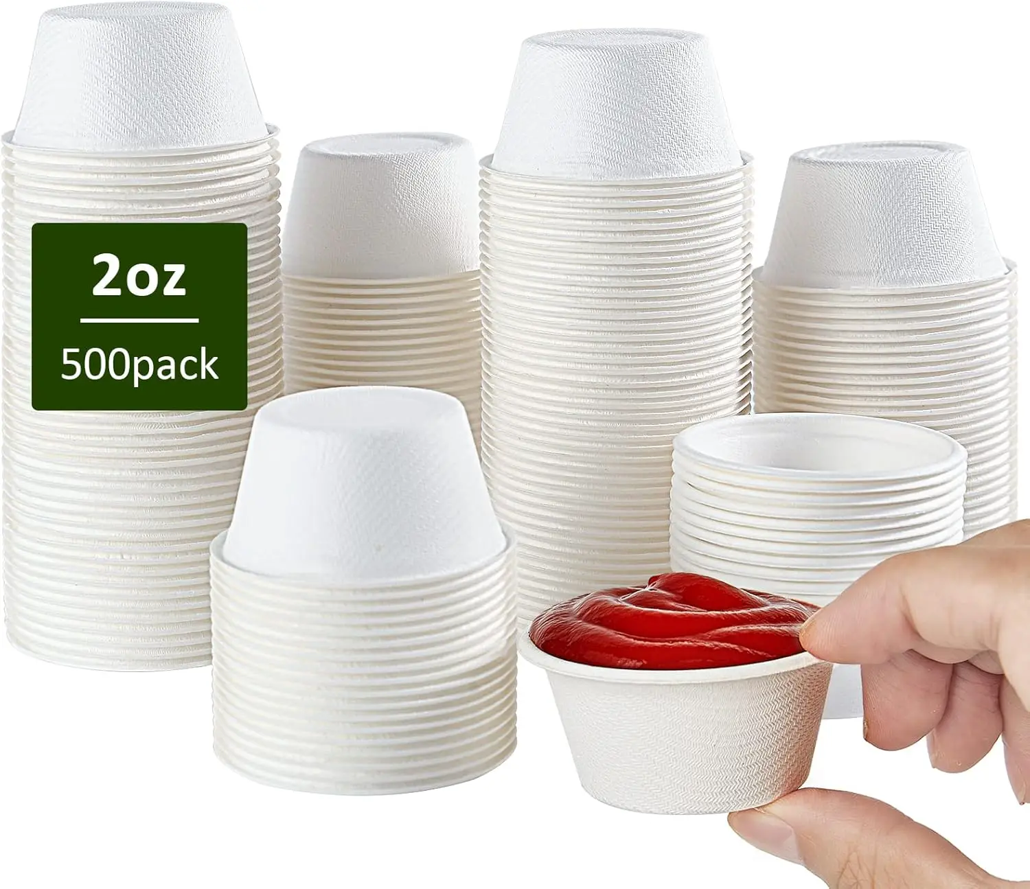 

500 Pack 2 OZ Disposable Souffle Cups, 100% Compostable Portion Cups, Made From Bagasse Fibe, Perfect For Dips, Food Sam
