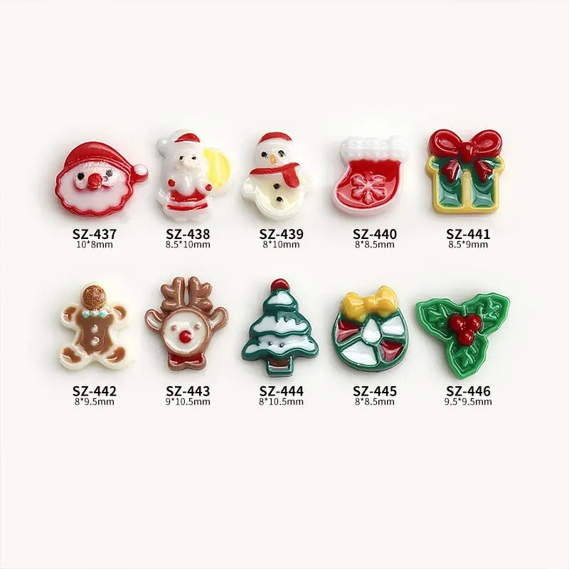 100pcs/lot Cute Cartoon Christmas Tree Snowman Santa Claus Resin Jewelry Nail Art Decorations Nails Accessories Charms Supplies