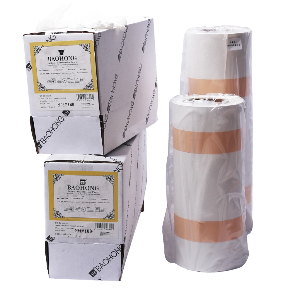 Baohong Artist Master Watercolor paper roll 37cm width length 10 meters 140LB/300GSM 100% cotton pulp watercolor paper