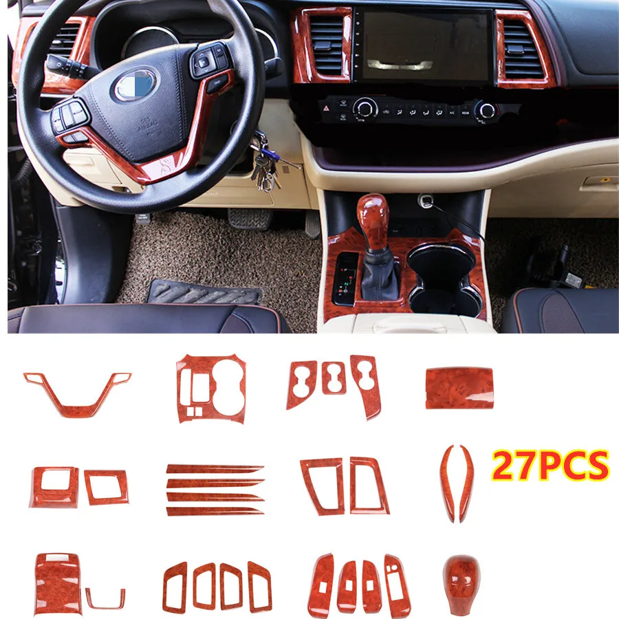

27X Yellow Peach Wood Interior Panel Trim Cover For Toyota Highlander 2015-2019