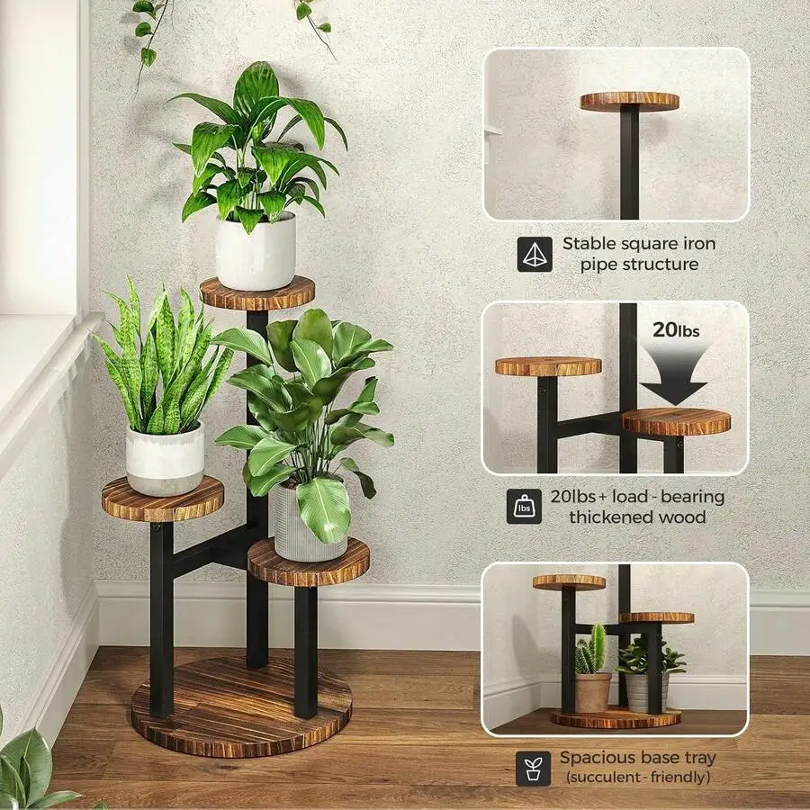 Plant Stand Indoor, 3 Tier Metal Plant Shelf For Multiple Plants, Tiered Small Round Flower Stand For Patio Garden Balcony Livin