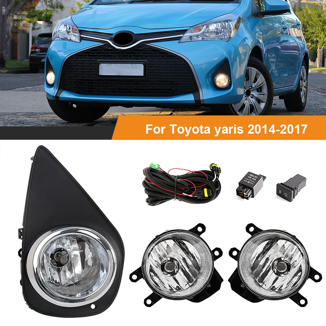 LED Car Halogen Front Bumper Headlights For Toyota Yaris 2014 2015 2016 2017 US Version Fog Lamps DRL Daytime Running Lights 12V