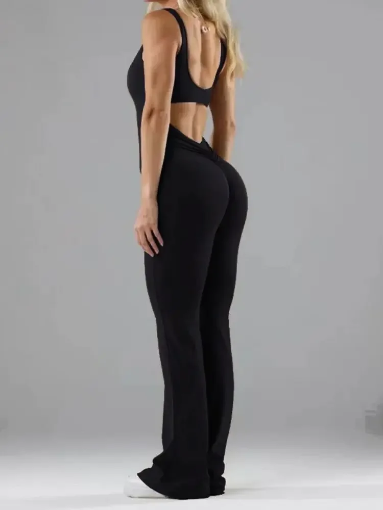 Uitgehold Beauty Back Yoga Vrouwen Wide-Leg Perzik Butt Running Fitness Yoga Bodysuit Sexy Rugloze Jumpsuits