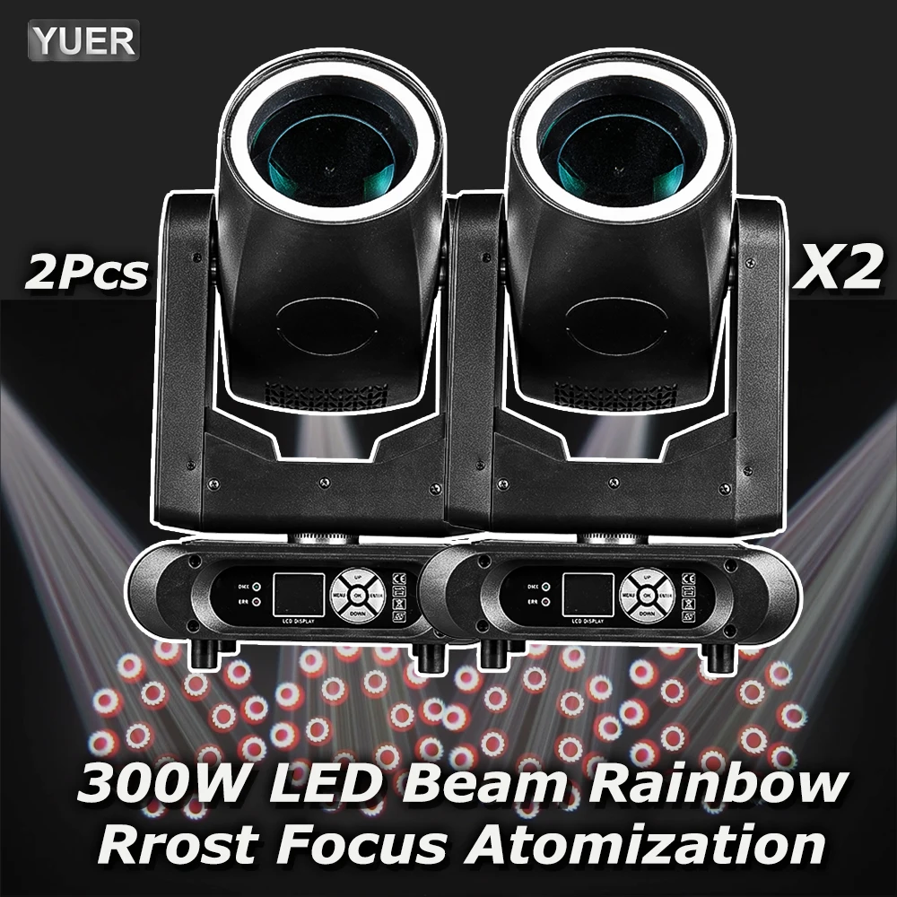 

2Pcs/lot 300W LED Beam Moving Head Light And Ring With Rainbow Frost Focusing Effect For Wedding Concert DJ Disco Stage DMX512