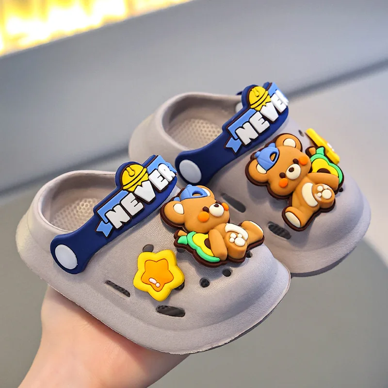 

Sandals Girl Boy Cartoon Unicorn Dinosaur Bear Child Pool Mules Slippers Cave Hole Slides Sandal 2-6Y Summer Baby Shoes