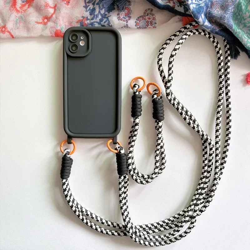 Crossbody strap Lanyard Necklace Wrist Strap Silicone Case For iphone 17 Air 16 16E 15 14 12 11 13 Pro Max Plus Cover
