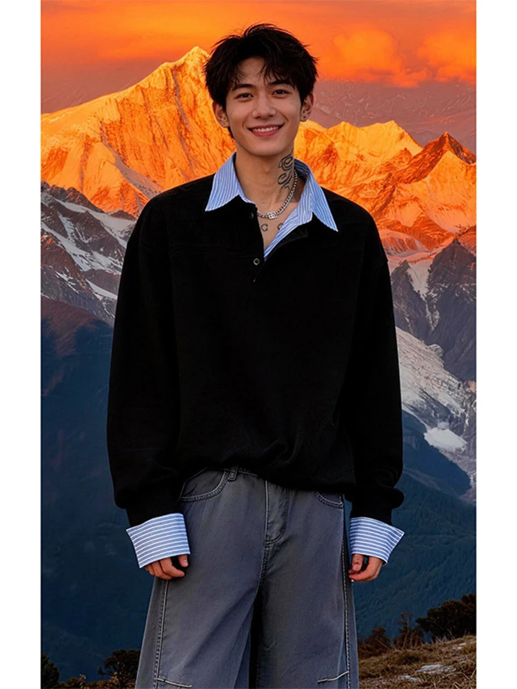 

Black Neck Sweatshirt Men's Spring Fashion Brand High Sense Long Sleeve T-Shirt College Style Layering Outerwear