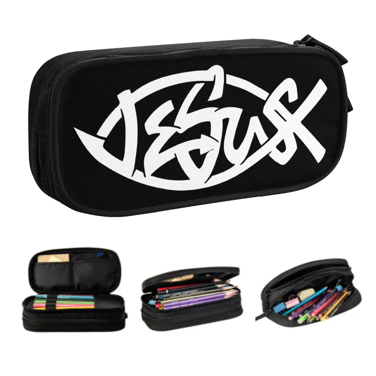 Customized Catholic Jesus Pencil Cases for Boy Girl Large Capacity Christian Faith Pen Box Bag Stationery