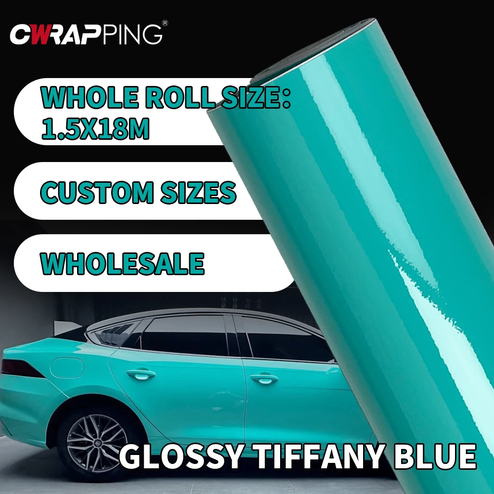 

Glossy Automotive Vinyl for Car Foil Roof Hood Tiffany Blue Shiny Car Wrap Large Size Motorcycle Stickers Color-changing Film