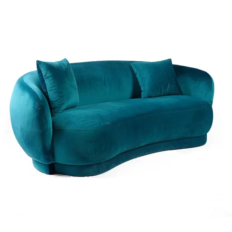 Home Furniture European Elegant Design Style Living Room Modern Fabric Navy Blue Velvet 2 Seater Sofa