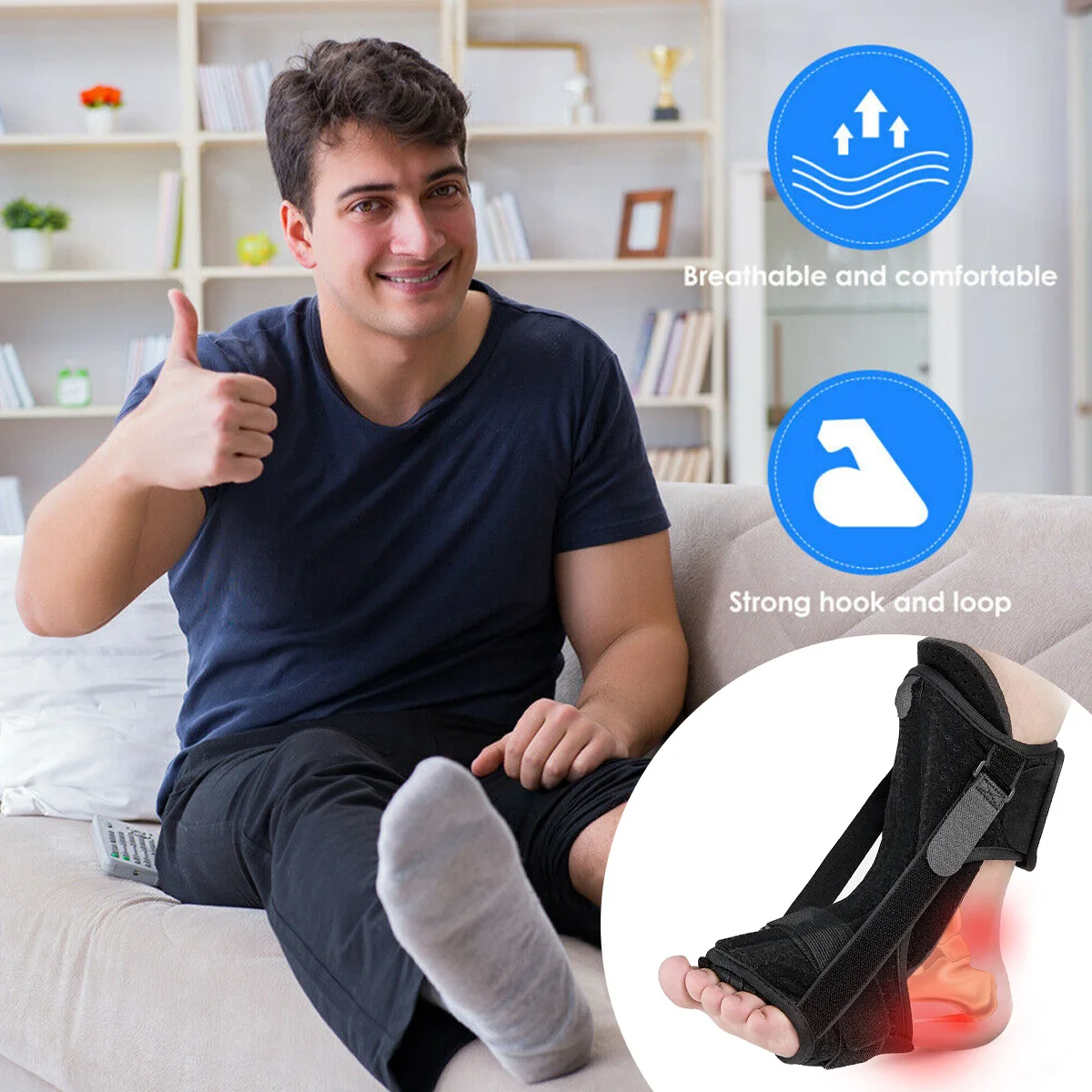 Verstellbare Plantarfasziitis-Nachtschiene, Fußorthese für Achillessehnenentzündung, Atmungsaktive Stütze – Detail 6