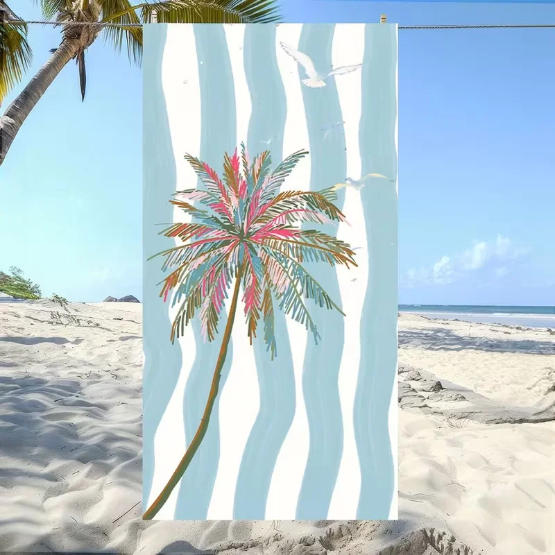 Colorful Palm Tree Beach Towel Boho Tropical Striped Print Quick Dry Sandproof Absorbent Towel for Summer Beach Travel Vacation