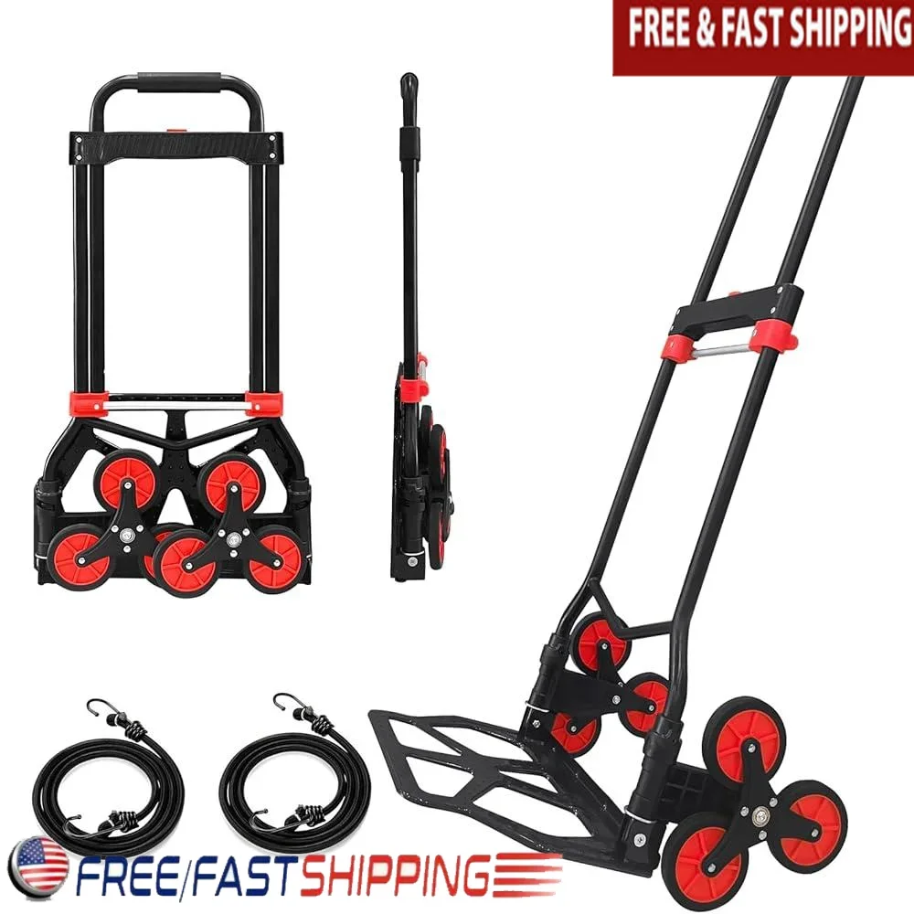 Heavy Duty Stair Climbing Hand Truck Dolly with 6 TPR Wheels Folding Cart Easy Transport Adjustable Non-Slip Handle 330LB