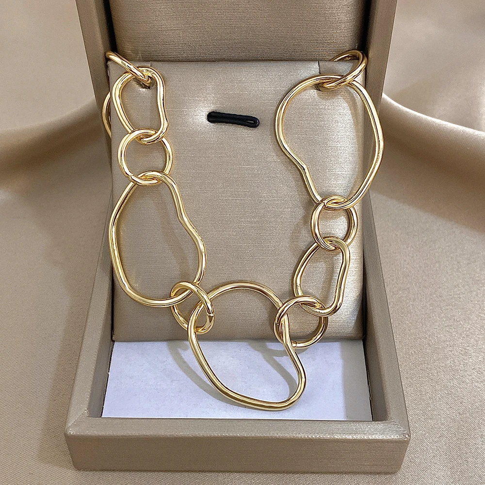 New Minimalist Irregular Geometric Gold Color Women's Girls Necklace Fashion Link Choker Necklace Charms Party Jewelry Gifts view 3
