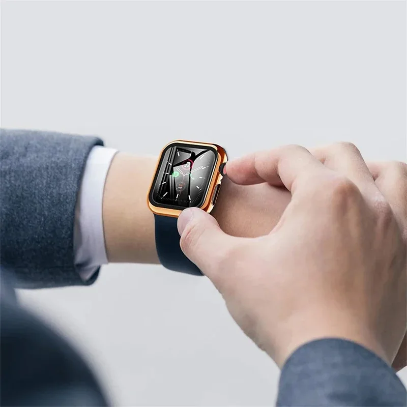 Стекло + чехол для Apple Watch, чехол 45 мм, 40 мм, 41 мм, 44 мм, защитная пленка для экрана, защитный бампер для iWatch series 9 8 7 6 SE 5 4
