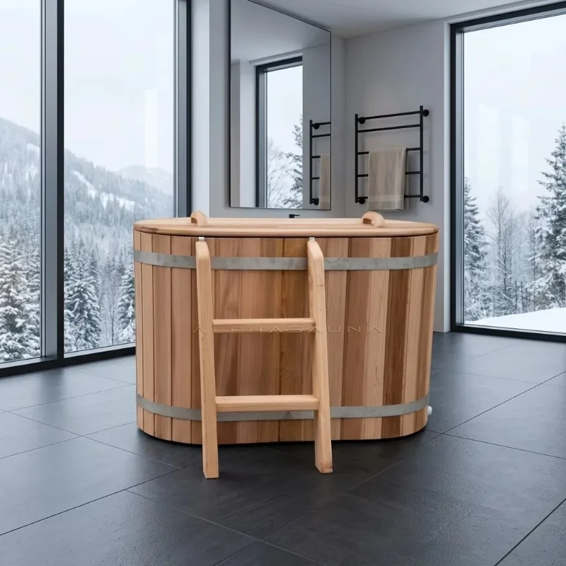 Traditional Home Wooden Oval Portable Outdoor Hot Tub With Whirlpool 20gal Capacity 1-Person For Villa & Hotel Use