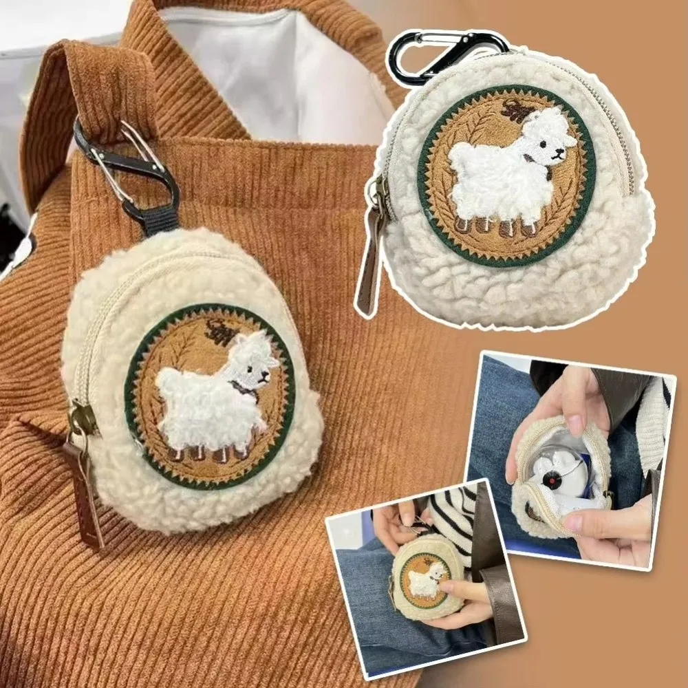 Soft Coin Purse Embroidered Pattern Zipper Closure Mini Coin Bag Hanging Clip Portable Compact Zipper Storage Pouch