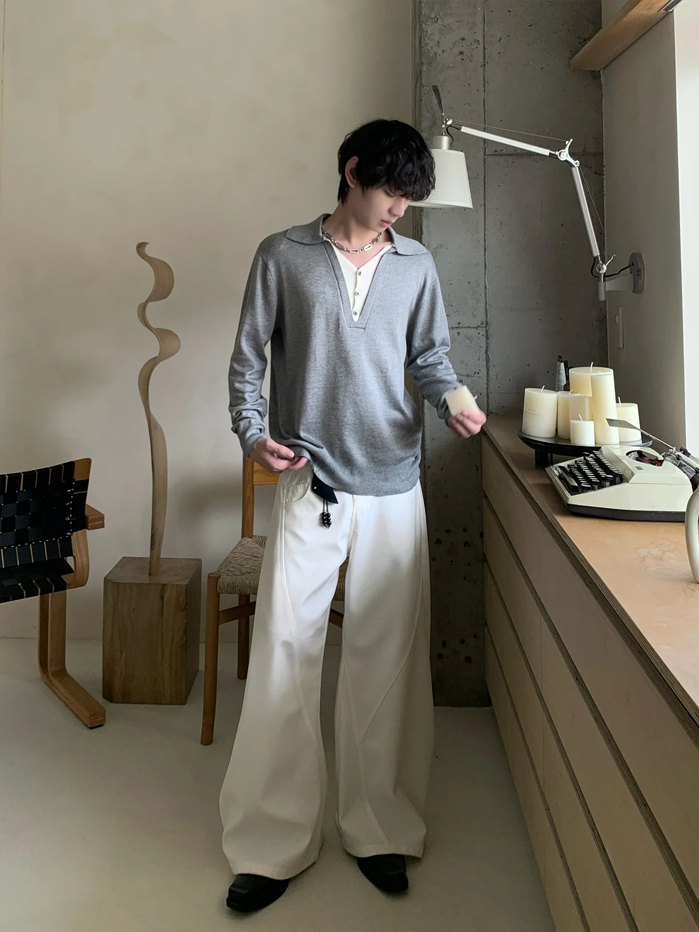 Fashionable Color Block Long Sleeve  Shirt Simple Stylish Versatile Men's Casual Wear Breathable Comfortable V-Neck Butto...