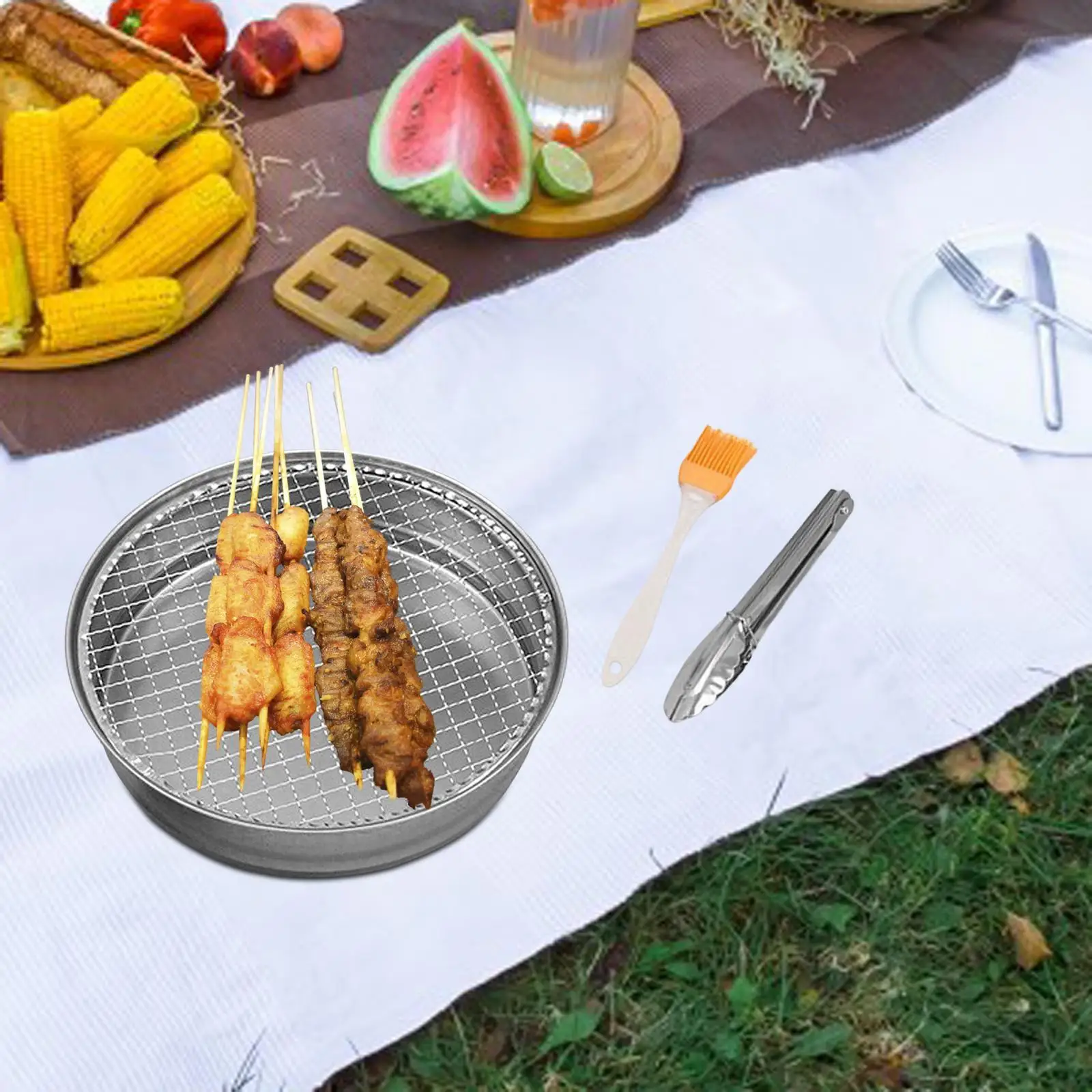 Disposable Charcoal Grill Portable Stainless Steel Baking Tray Charcoal Barbecue Grill for Traveling Hiking Backpacking Cooking