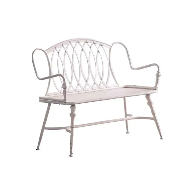 

French romantic retro bench outdoor garden wrought iron back chair American old courtyard double chair studio props