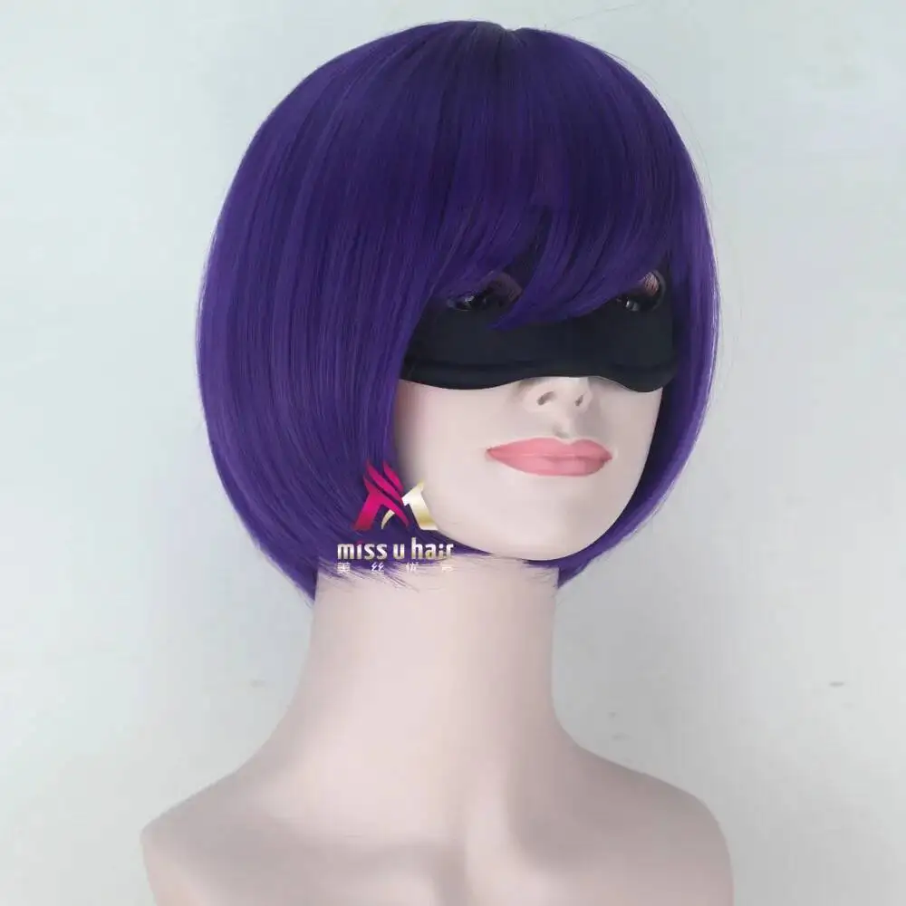 Kick-Ass nuevo película Mindy Macready Hit Girl peluca cosplay Chloe Grace púrpura juego de rol peluca de pelo disfraces con máscara para ojos + gorro de peluca