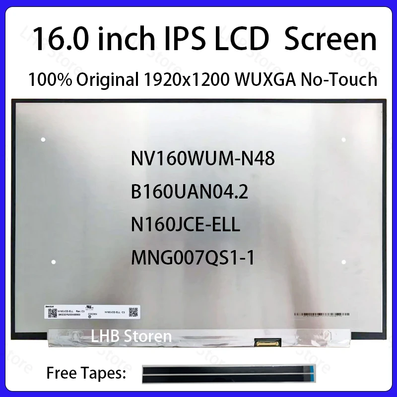 

16" LCD Screen NV160WUM-N48 N160JCE-ELL MNG007QS1-1 For Lenovo IdeaPad Slim 5 16AHP10 16ARP10 16AKP10 16IRH10/R Display Panel