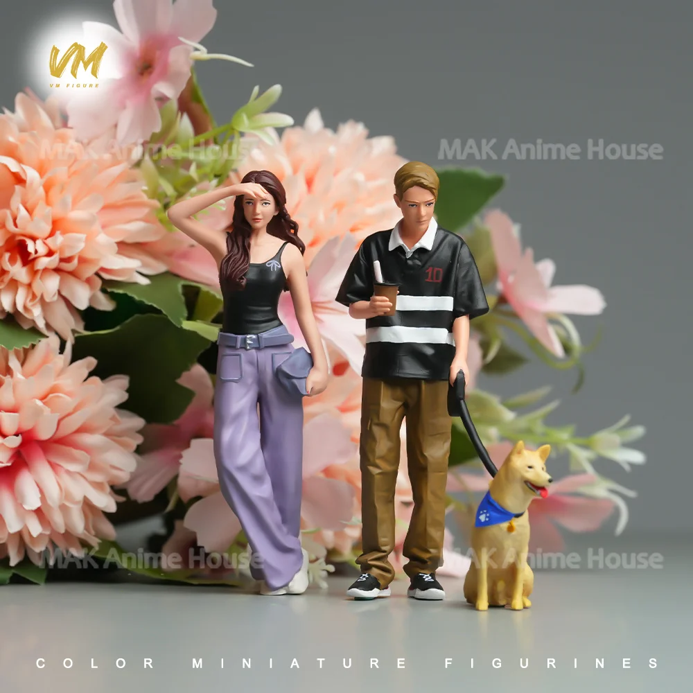 مطبوعة رائعة الوجه 1/24 1/18 حقيبة تسوق تحمل فتاة اللياقة البدنية الكلب المشي رجل الرئيس التنفيذي الشكل دمية نموذج المشهد لعبة الديكور