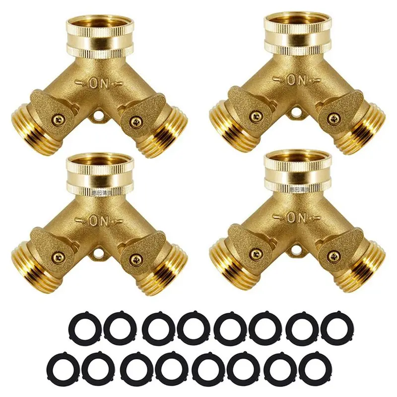 Rank! 4 Pcs Garden Hose Splitter 3 Way Connector Heavy Duty Brass Garden Faucet Splitter for Outdoor Faucet Hose Y Splitter