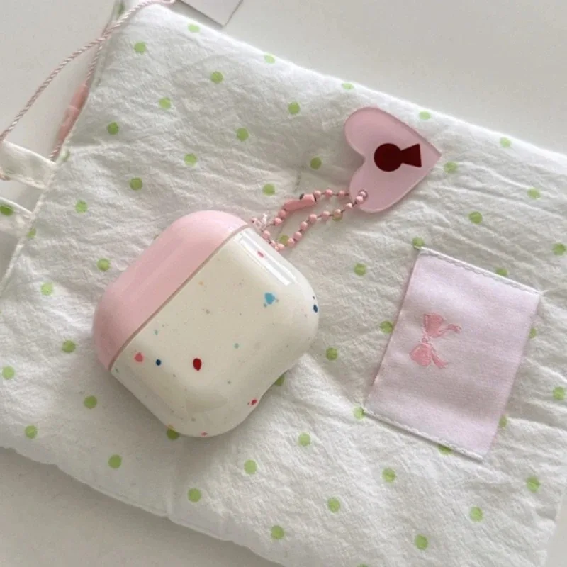 Simple Splash-ink Pattern Dustproof Pink Earphone Case For AirPods 1 2 3 4 Pro Pro2 Soft Anti-fall Protection Cover with Pendant