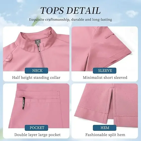 Summer Women\'s Frosted Suit Hospital Work Nurse Accessories Casual Stand-up Collar Zipper Short-sleeved Medical Uniform