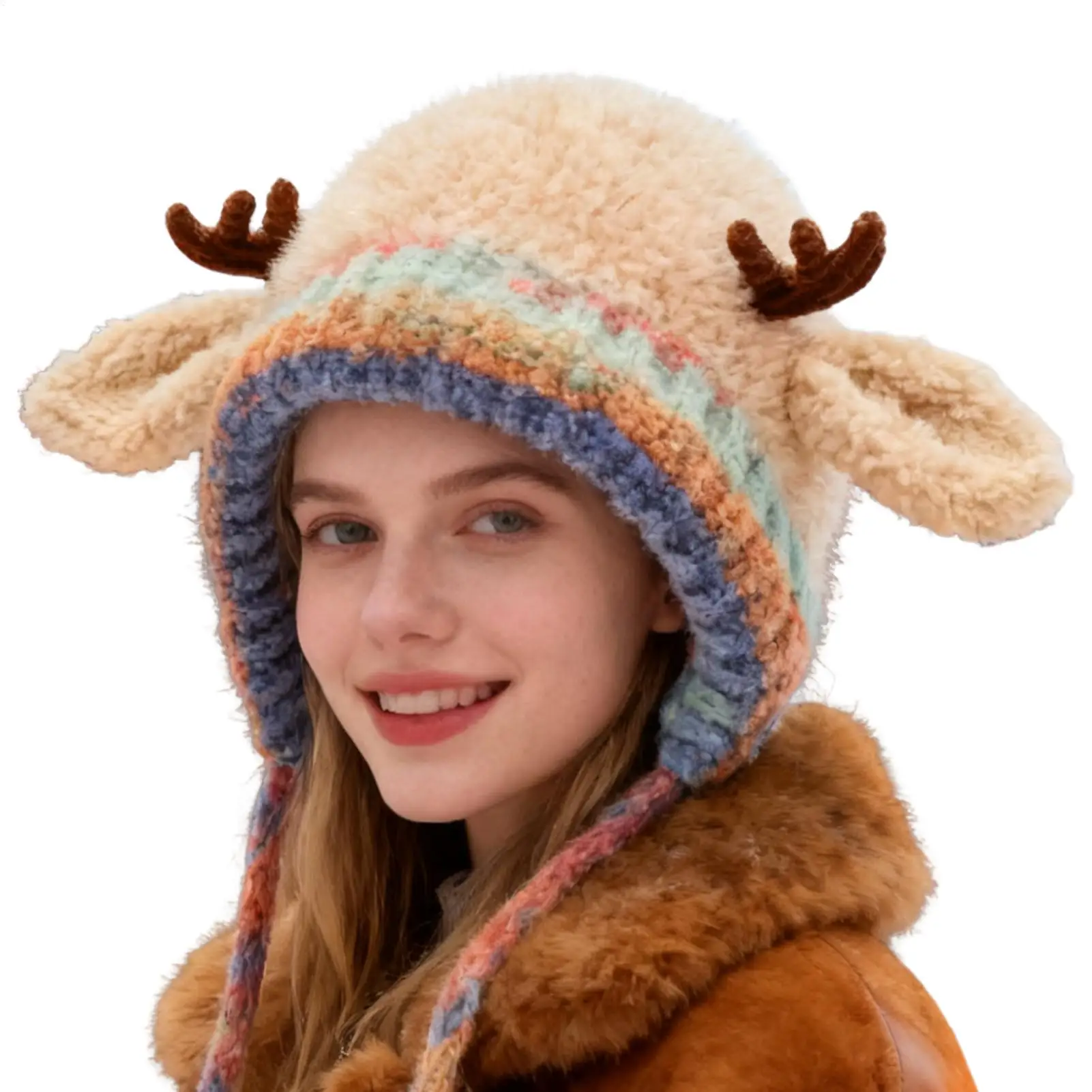 

Зимняя шапка с рогами оленя, теплая ветрозащитная вязаная шапка, плюшевая теплая шапка с рогами для женщин, девочек, подростков, детей, путешествий, отдыха на открытом воздухе
