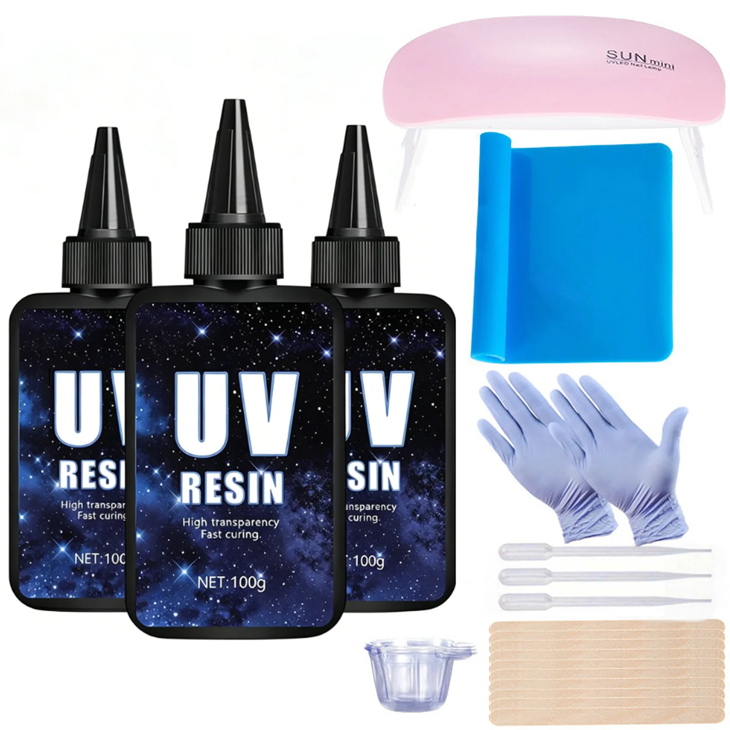 100g-500g Transparent UV Resin Kit,Hard Type One Minute Solar Ultraviolet Fast Curing Resin for Casting Moulds,DIY Craft Jewelry