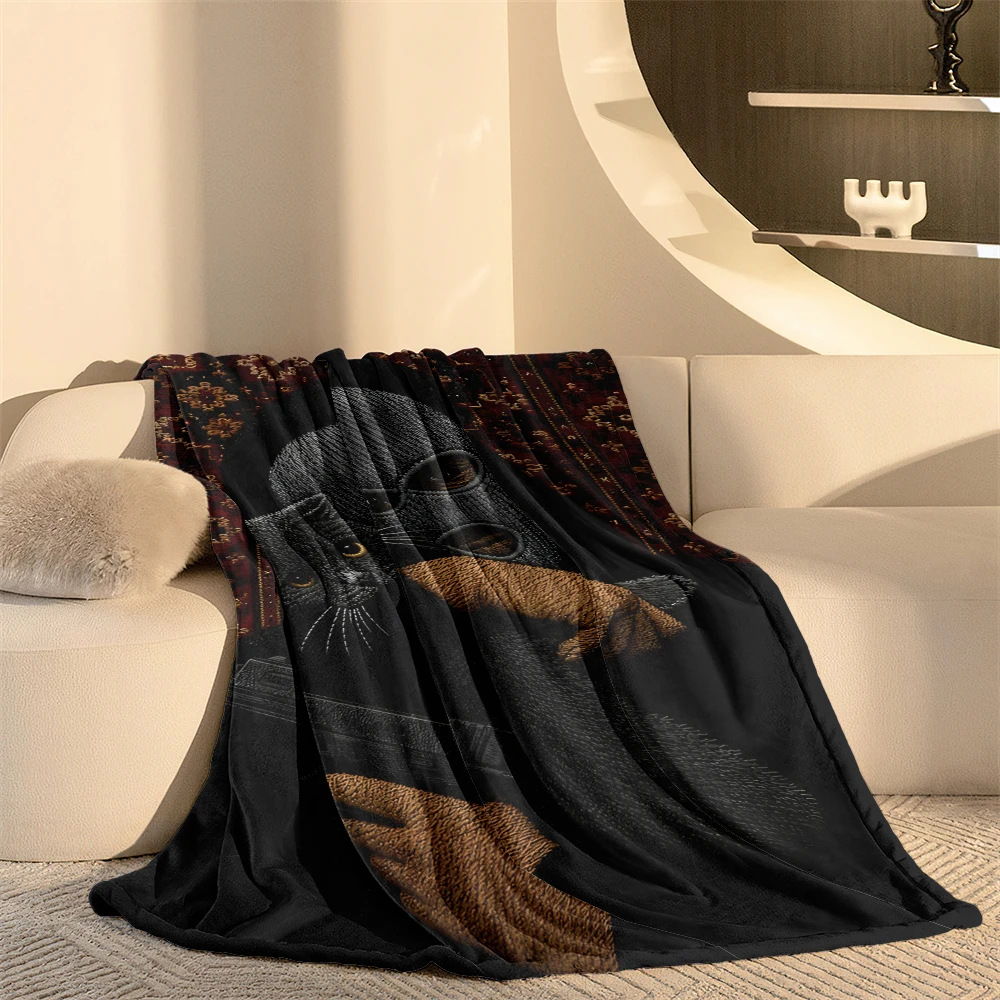 Masked Gunman Cat Carpet Flannel Fleece Throw Blanket for Couch Sofa Lightweight Cozy Plush Blanket for Travel Office Nap
