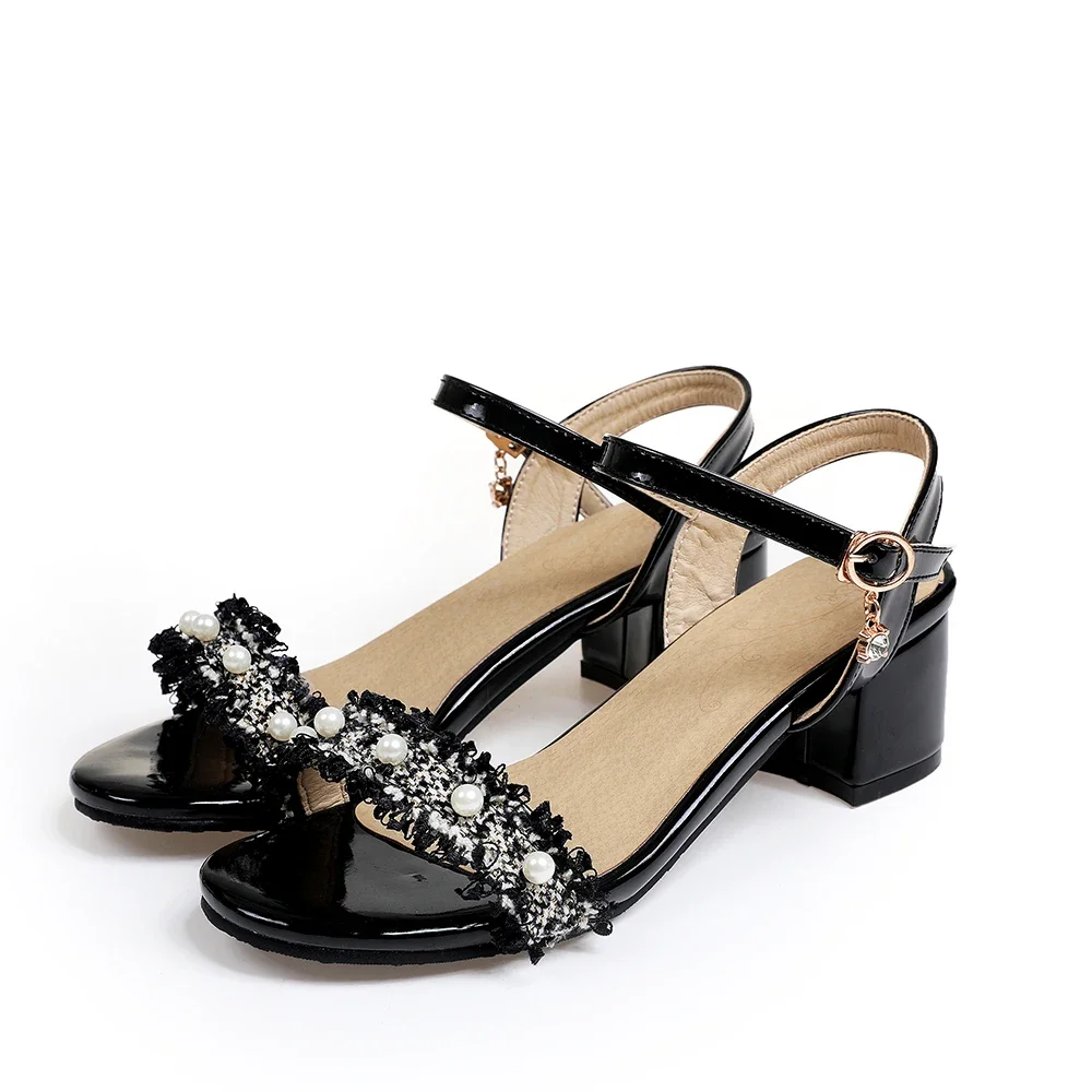 Summer Brand New Elegant Black White Women Sandals 2 inch Square Heel Office Lady Shoes Plus Big Small Size 31 43 45 52