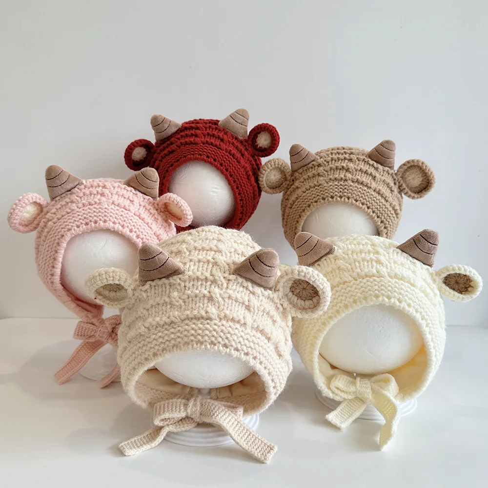 2-8 Years Baby Girl Warm Winter Hat Windproof Kids Thick Cute Sheep Earflap Knitted Cap Toddler Beanie Snow Outdoor Cold Proof