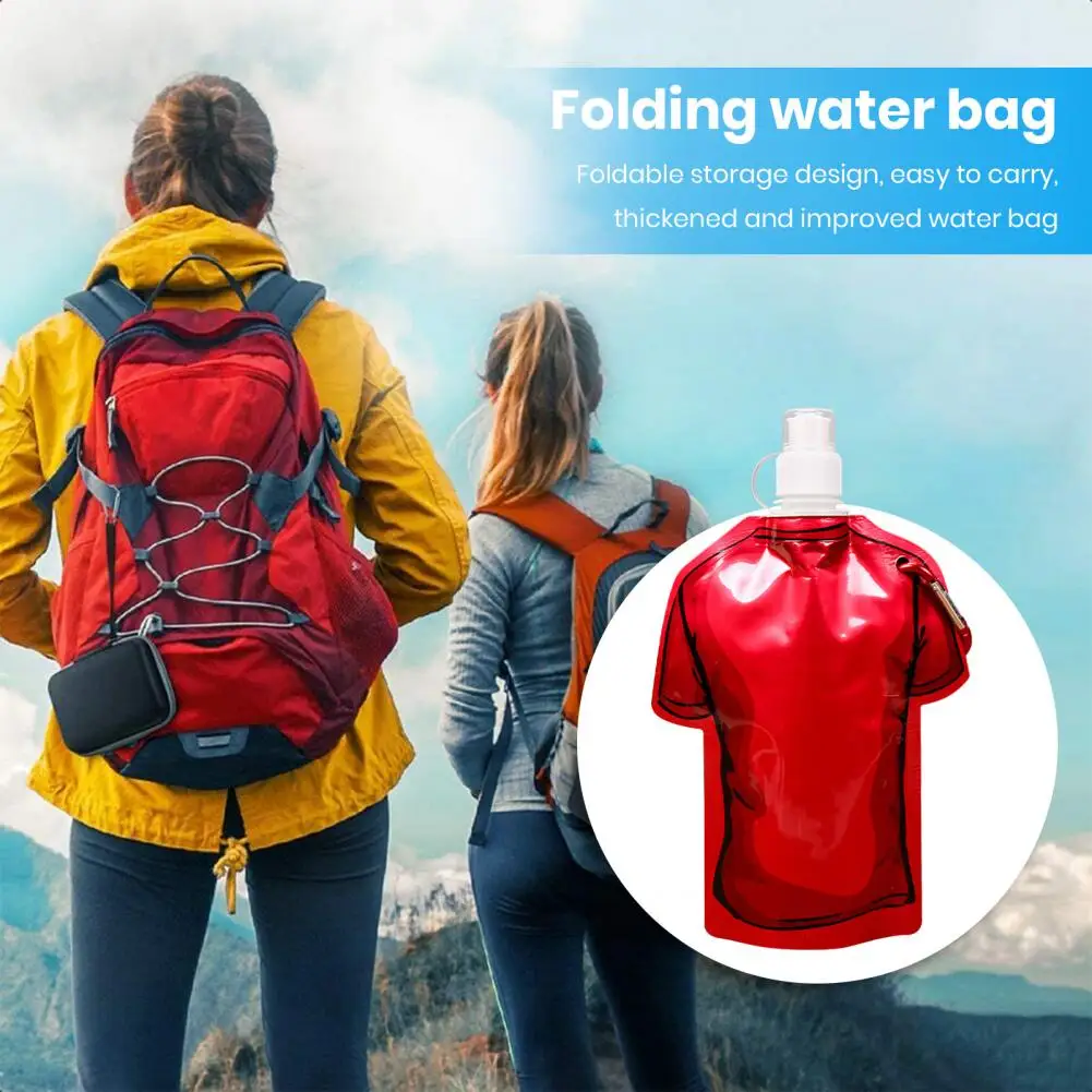 500ml T-shirt Shape Foldable Water Bottle BPA Free Water Pouch Leak-Proof Drinking Bottle Hiking Camping Travel Sports Water Bag