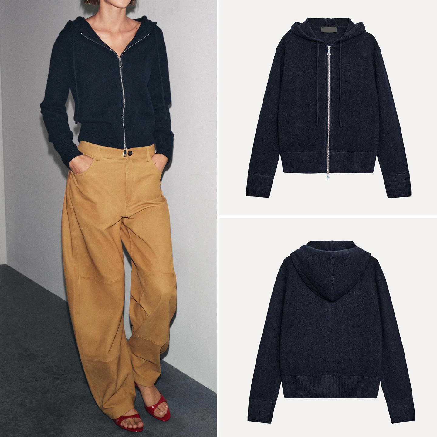 

Fall 2025 Women's Faion Casual Hoodie Zipper Design Long Sve Knitted Sweater Ele Daily Wear for Teen Girls