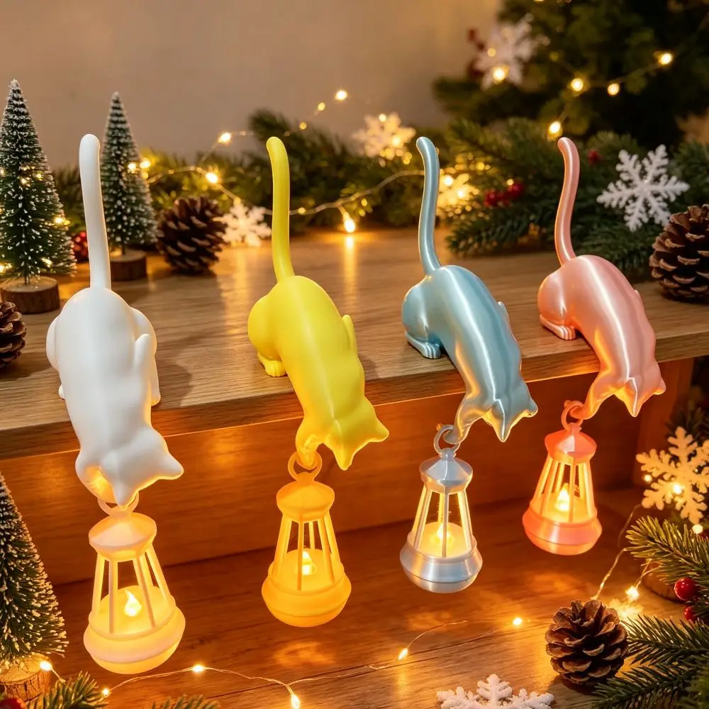 Home Desktop Decor Cat Hanging Cat Night Light Lantern Cute Cat Hook Lamp 3D Ornaments Mini Lantern Cat Decor Door Decoration