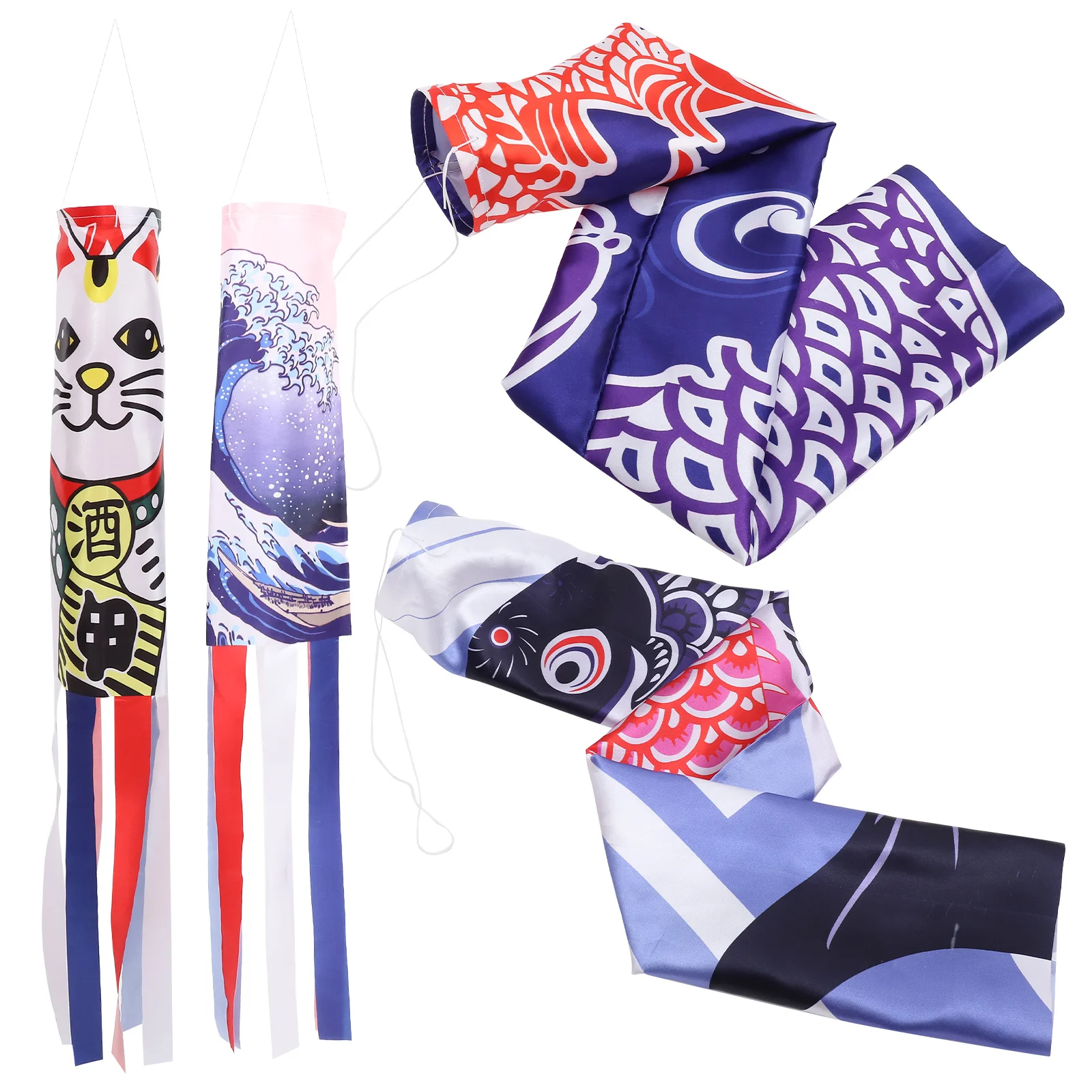

4Pcs Japanese Korean Style Durable Hanging Windsocks Decorative Flags Bright Color Garden Yard Restaurant Outdoor Decor