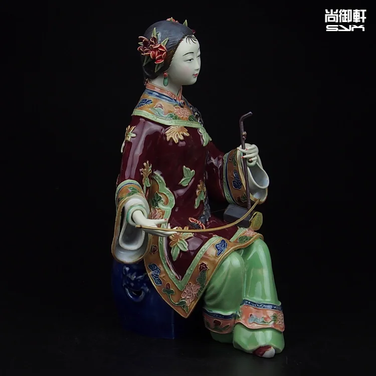 Shiwan doll master of fine ladies of ancient figures decorated female ceramic crafts decoration Home Furnishing Erhu