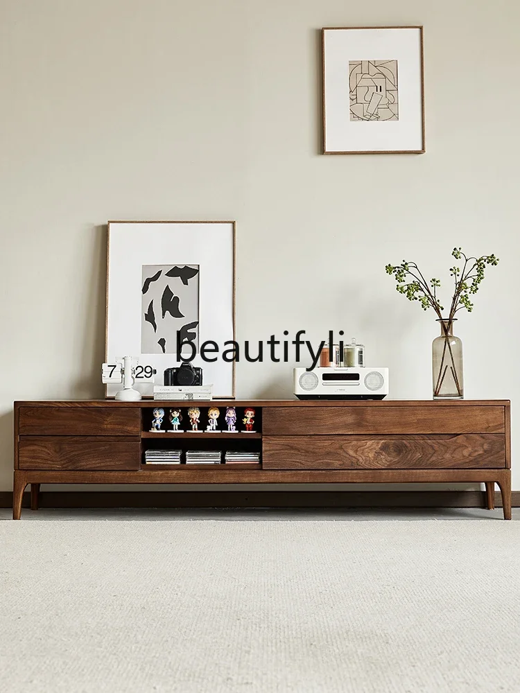 

North American black walnut TV cabinet Nordic simple solid wood living room storage floor cabinet household0746