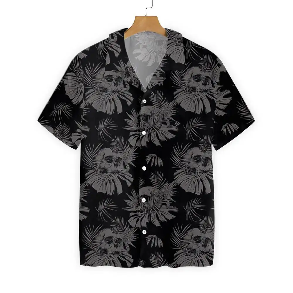 

New Men's Hawaii Shirts Beach Style Skull Logo Beach Button Up Black Shirts Oversize for Men And Women