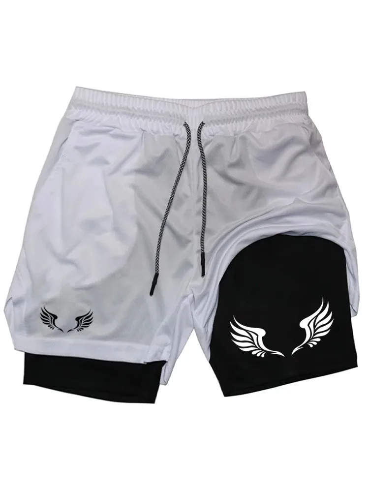 Men's Angel Wings Graphic 2-in-1 Shorts, Quick Dry Double Layer Gym Workout Running Athletic Fitness Shorts WX065