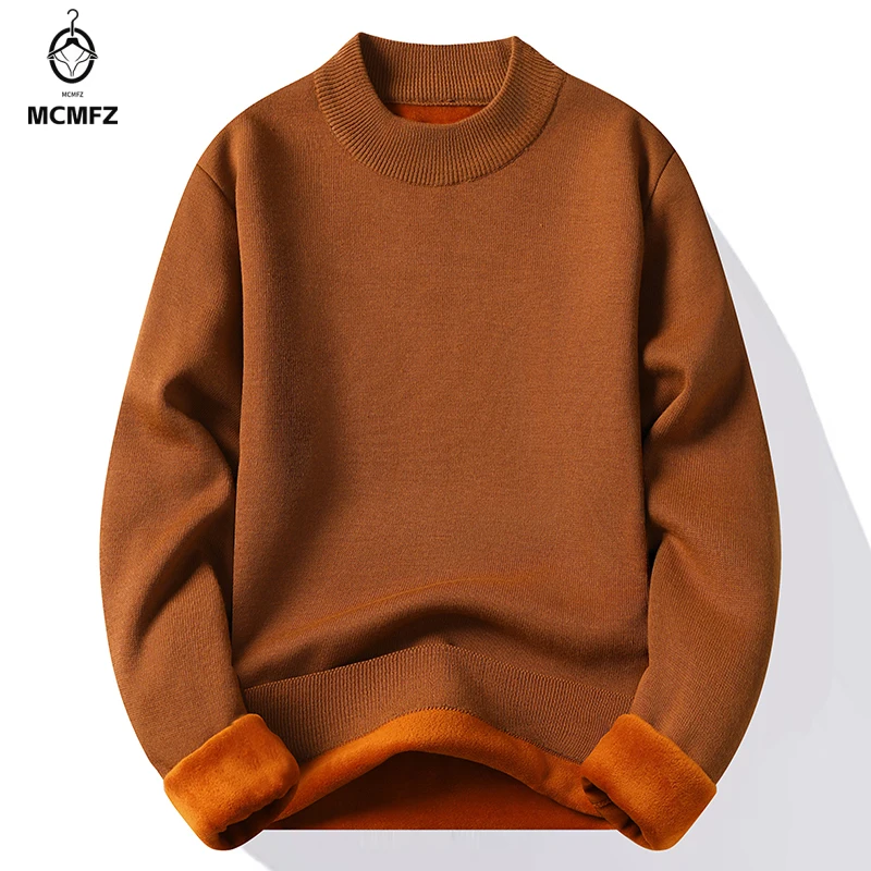Mens Cold Weather Mock Neck Pullover Soft Knit Fabric Full Inner Fleece Thermal Long Sleeve Daily Wear Basic Top
