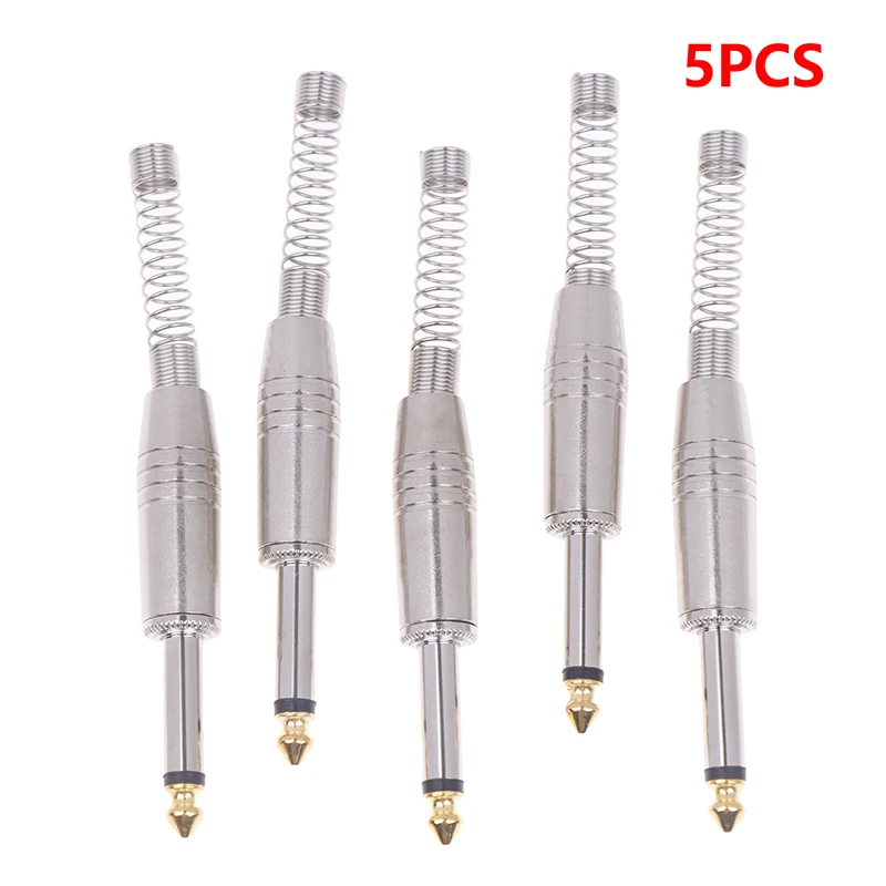 5pcs 6.35mm / 6.5mm 2Pole Mono Amplifier Plug 6.35 / 6.5 Metal Microphone Jack Plug-in Audio Connector For KTV