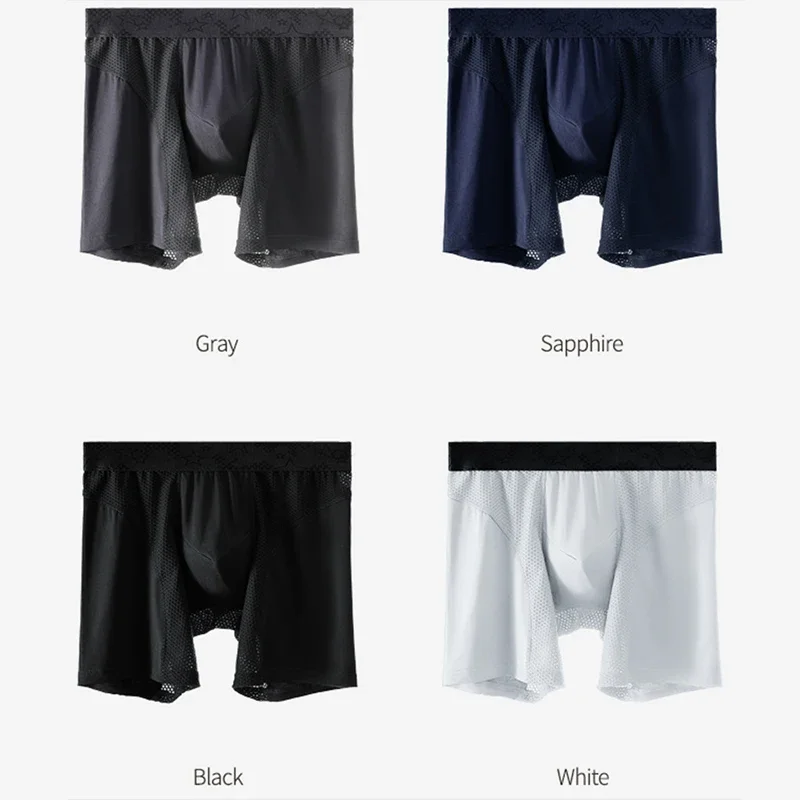 

Modal Boxers Men Underwear Cueca Mesh Panties Man Breathable Pouch Underpants Male Long Leg Pants Large Size Boxershorts